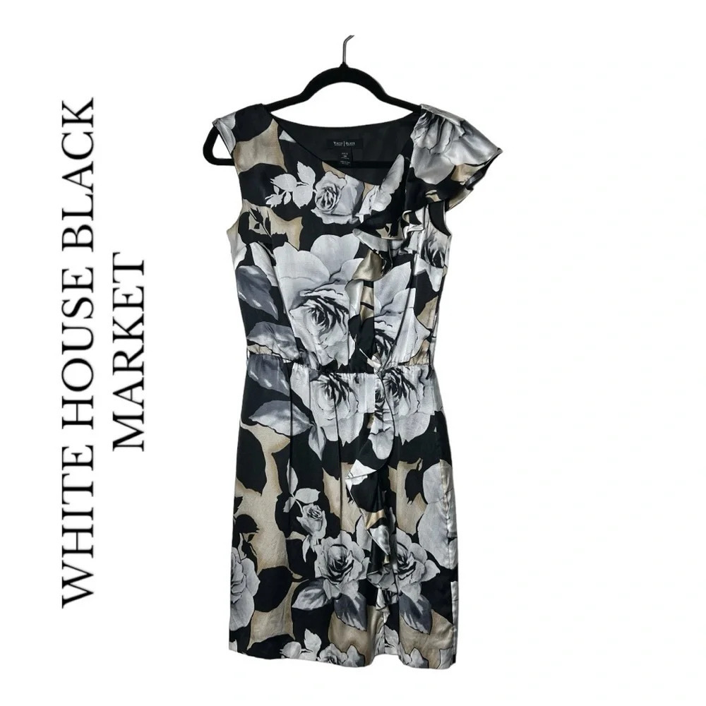 1933. WHITE HOUSE BLACK MARKET SILK‎ RUFFLE SLEEVELESS MINI LENGTH DRESS SIZE 00